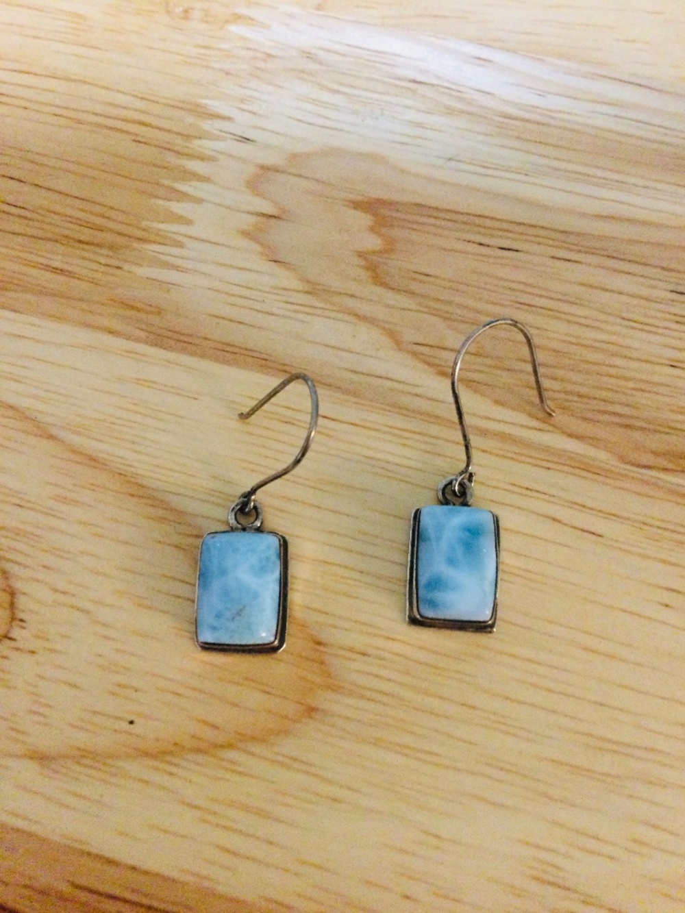 Blue Larimar Stone in Sterling Silver Earrings